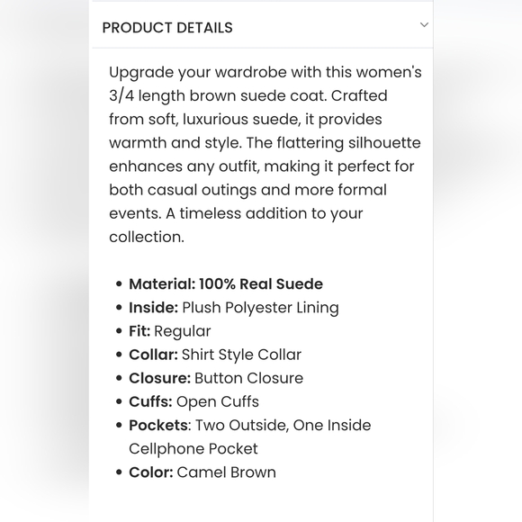 NWT Fan Jackets Kandis Suede 3/4 Length Nutmeg Suede Jacket Size Medium - Picture 16 of 16